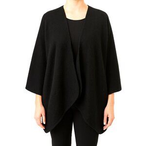 Vintage Black Wool Poncho Open Front Cape Shawl Dark Grunge Fall One Size